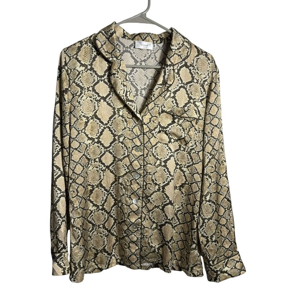 Ginia Python Print Pajama Silk Blouse TOP ONLY | 100% Silk | AU 12 / US 8 | EUC